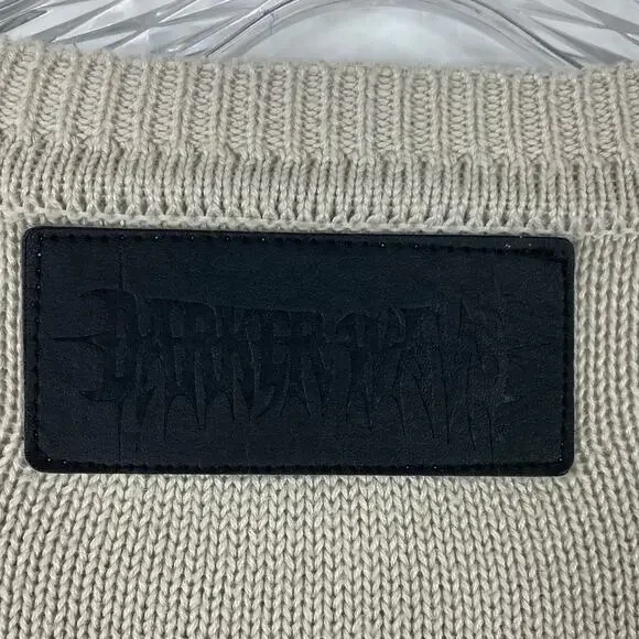 NWOT DARKER WAVS Sweater M Grey Colorblock Patchwork Distressed Oversized Crop